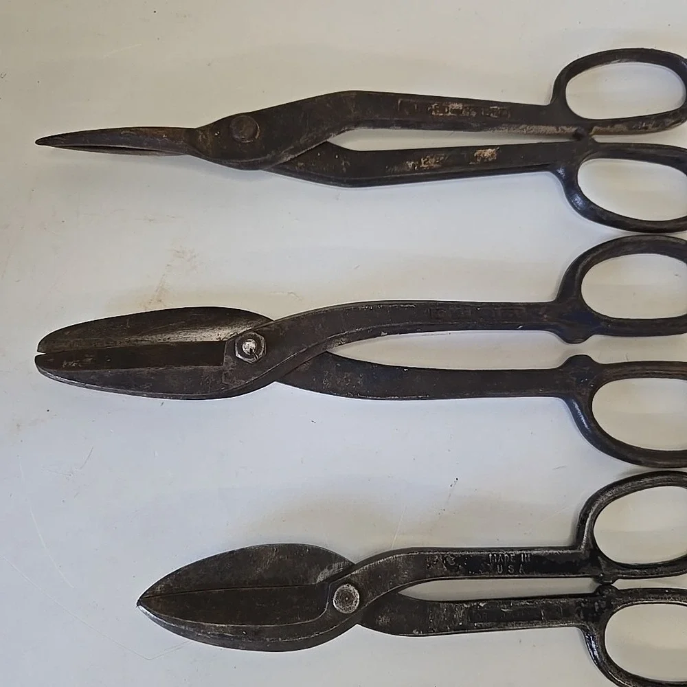 Vintage Heavy Duty Shears Tin Snips #7 Forged‎ Metal Snips USA Lot Of 3